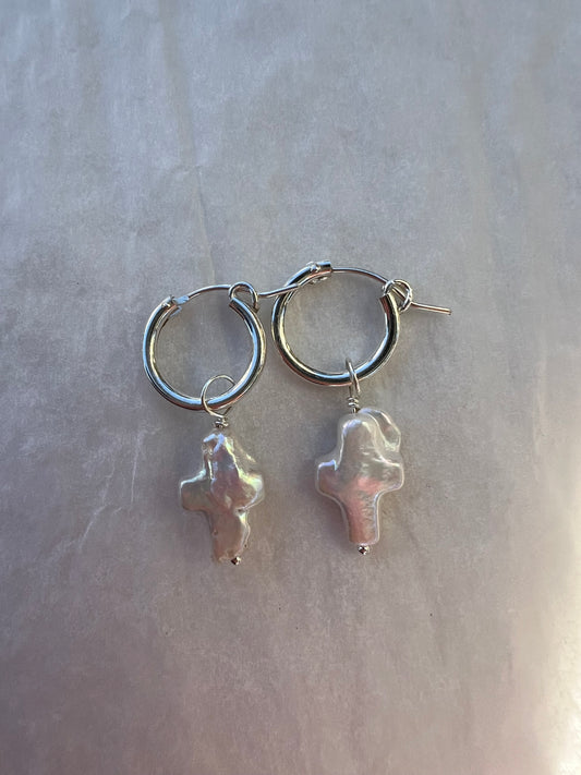 Mini Silver Cross Hoops
