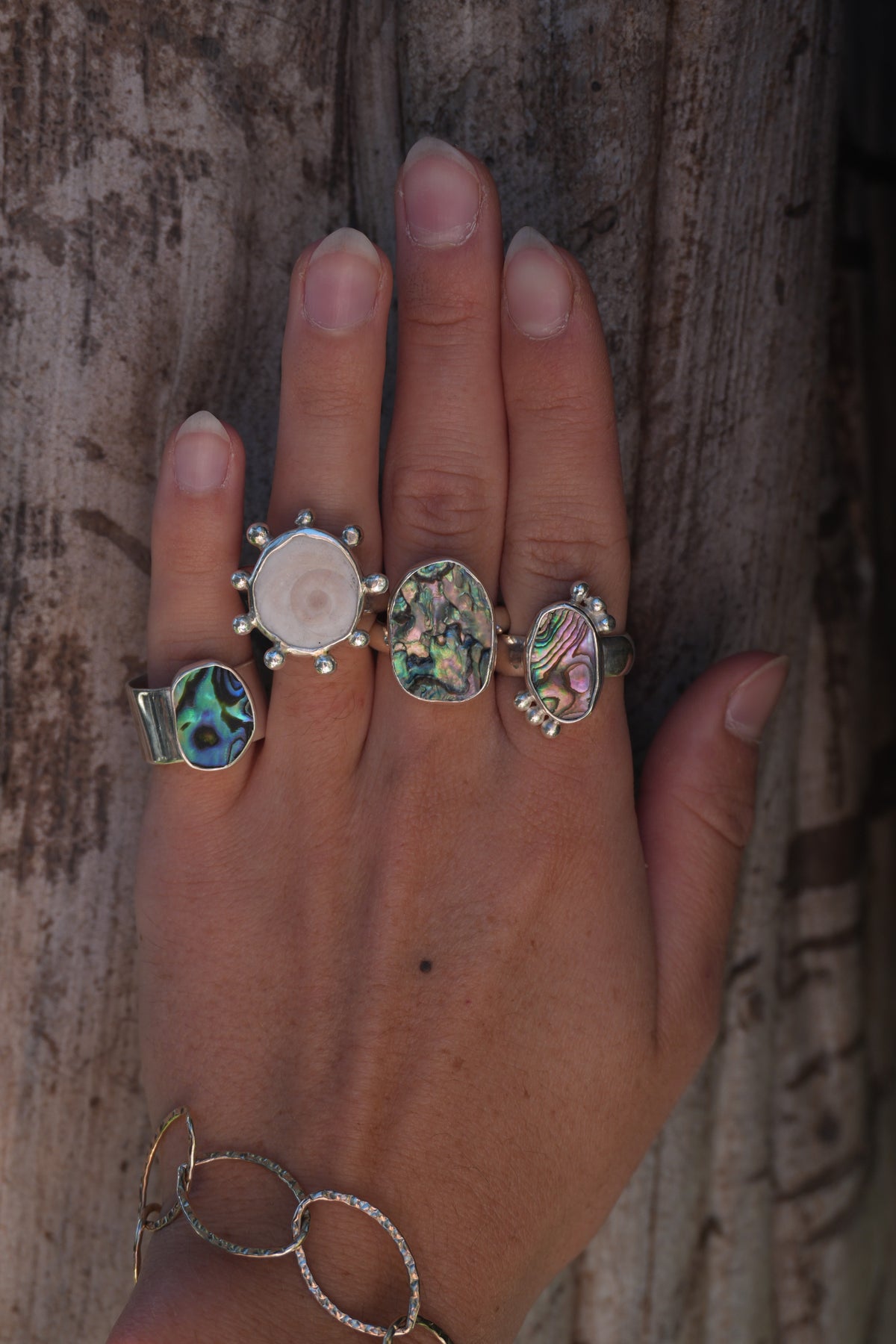 Wide Band Abalone Ring 7