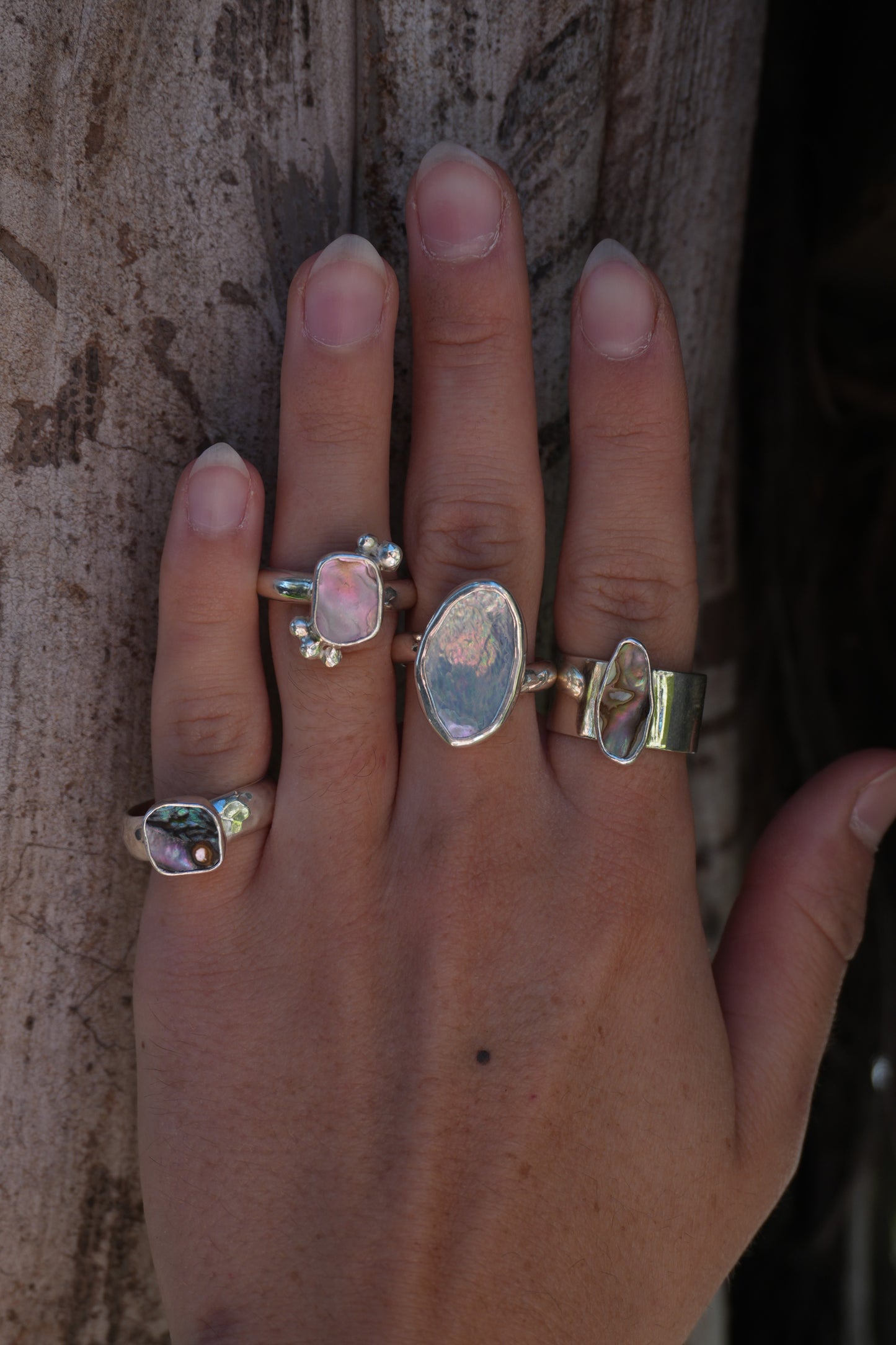 Wide Band Abalone Ring 8
