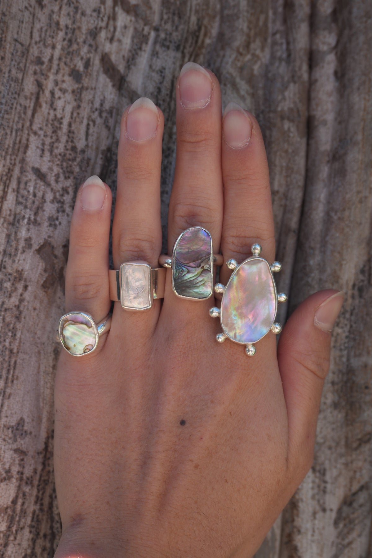Wide Band Abalone Ring 7
