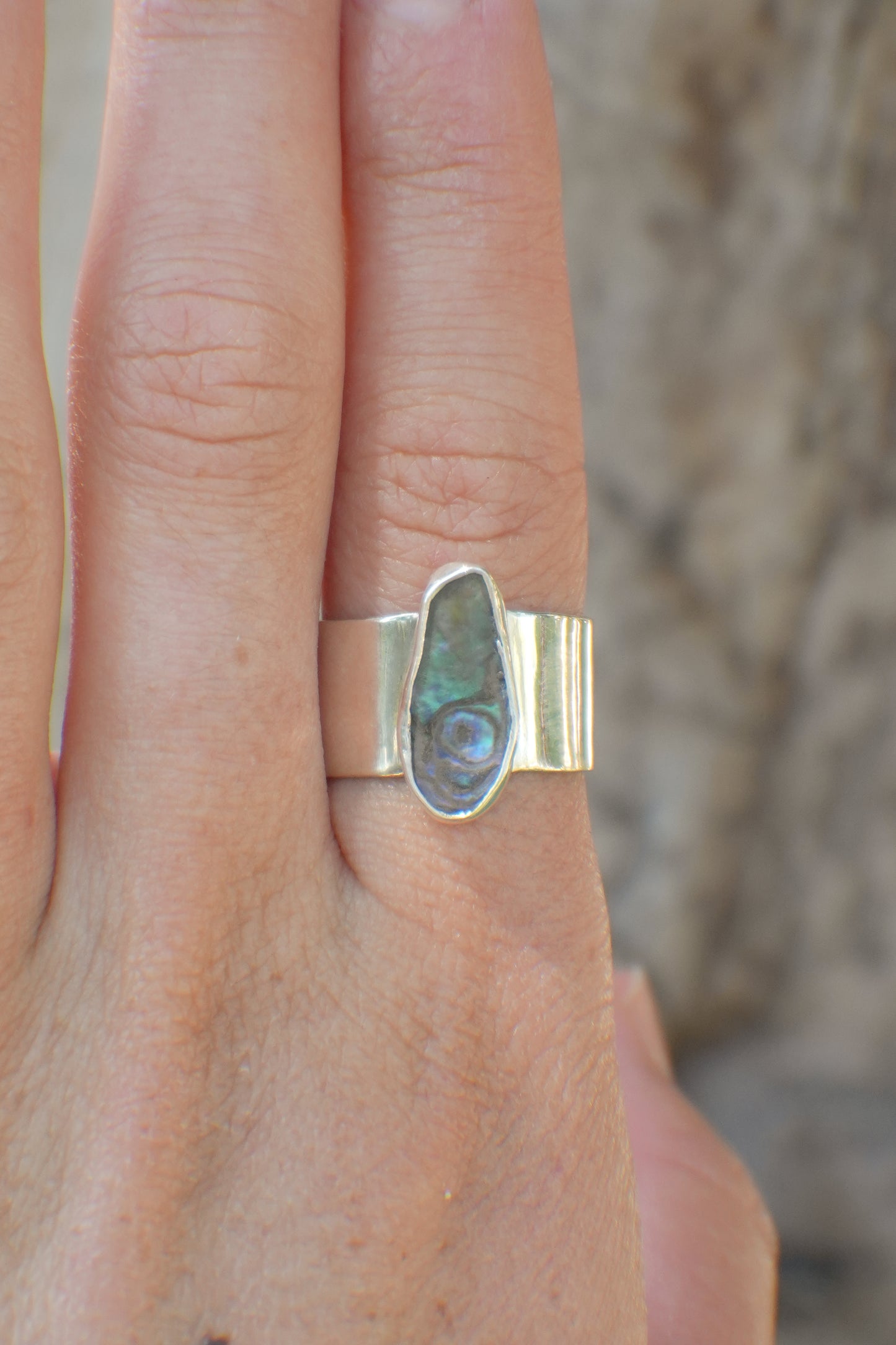 Wide Band Abalone Ring 8