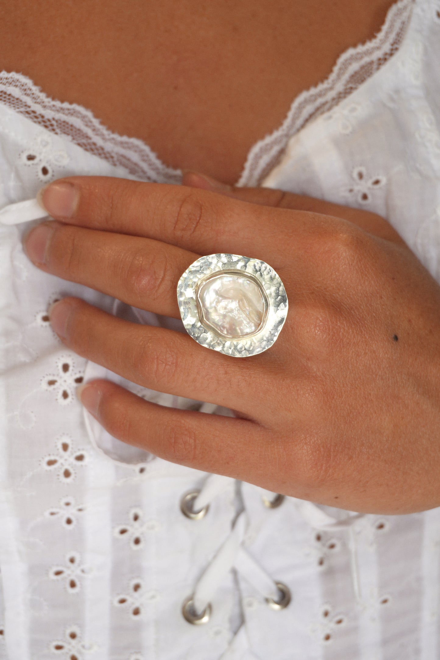 Keshi Pearl Halo Ring 7.5