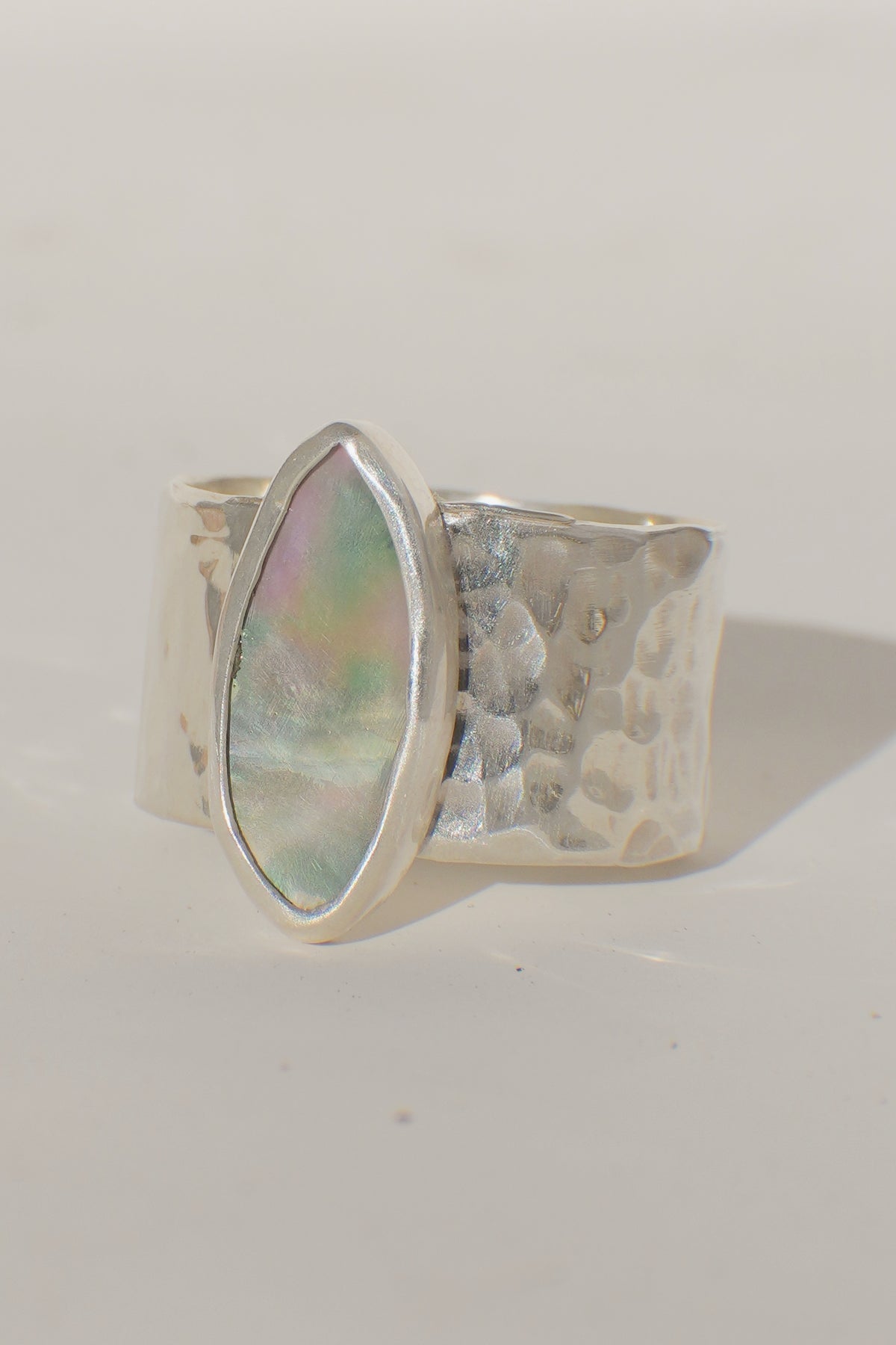 Hammered Wide Band Abalone Ring 11