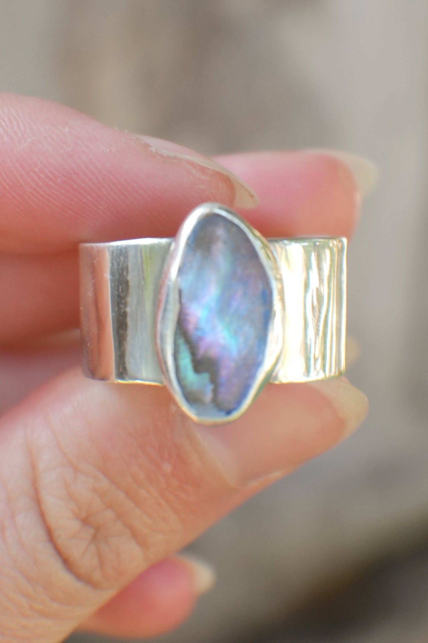 Wide Band Abalone Ring 11
