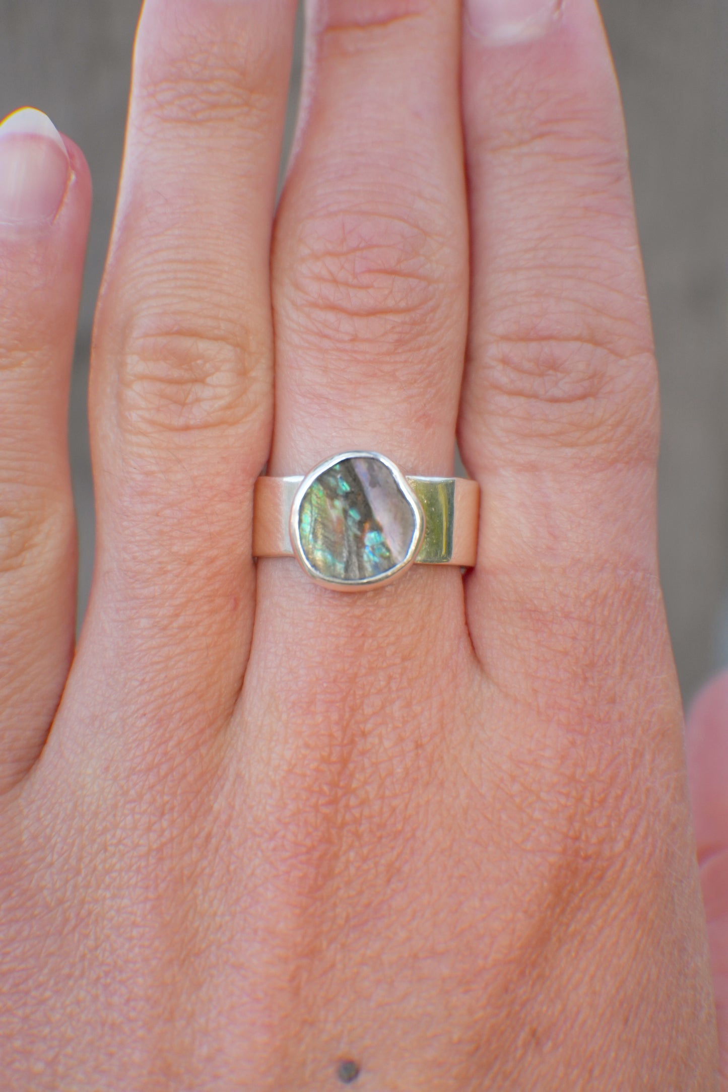 Wide Band Abalone Ring 7