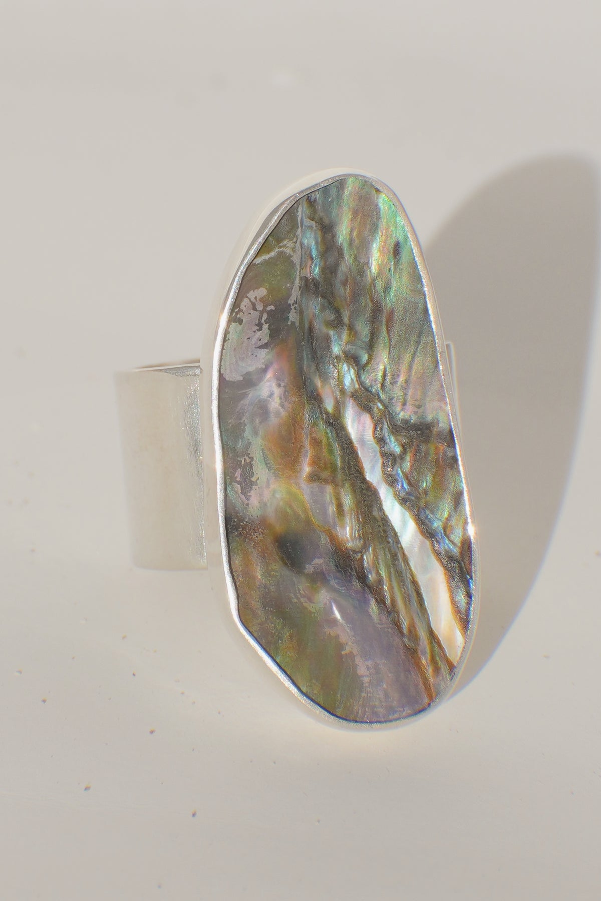 Wide Band Abalone Ring 7
