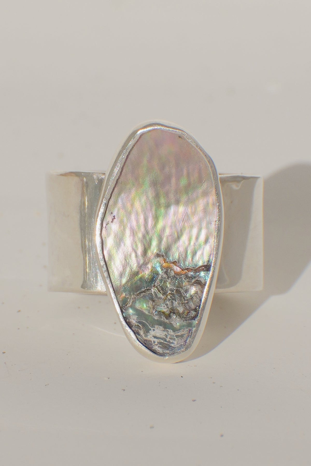 Wide Band Abalone Ring 7