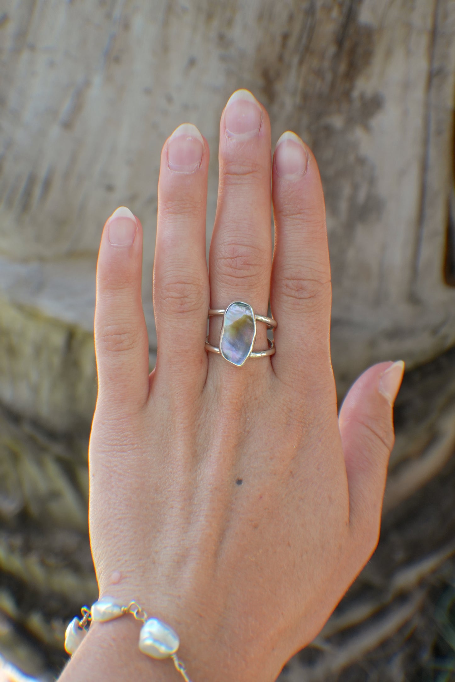 Double Band Abalone Ring 7.5