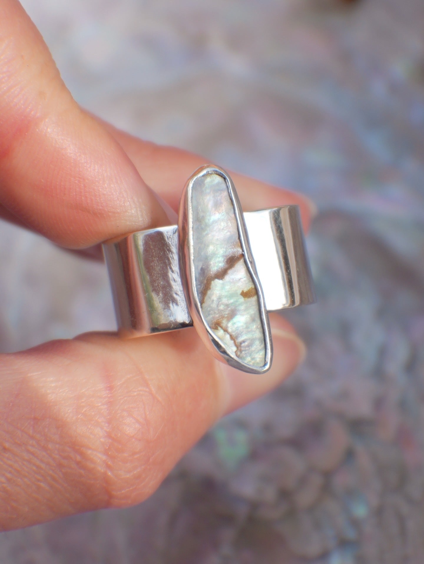 Wide Band Abalone Ring 9.5
