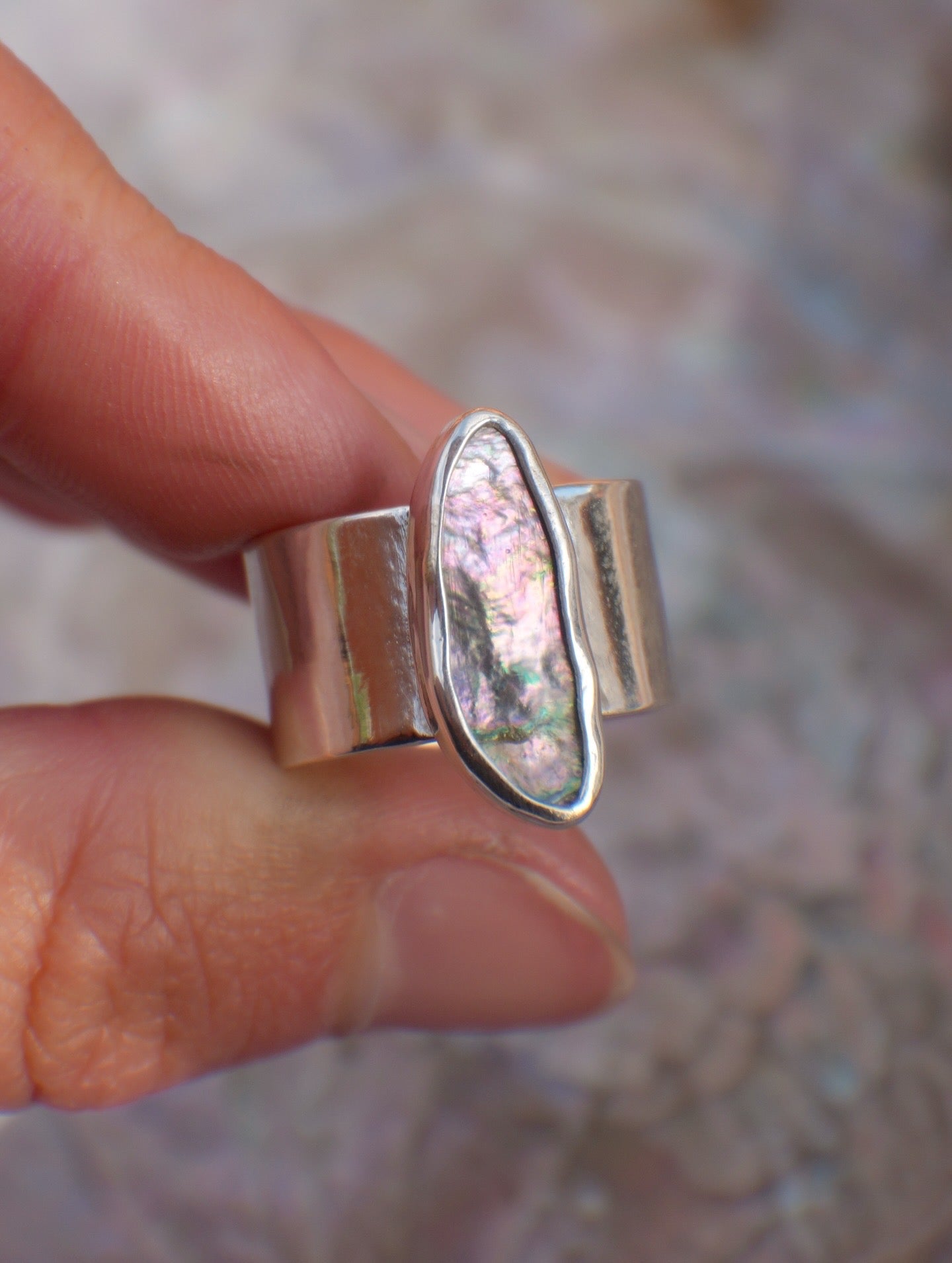 Wide Band Abalone Ring 6