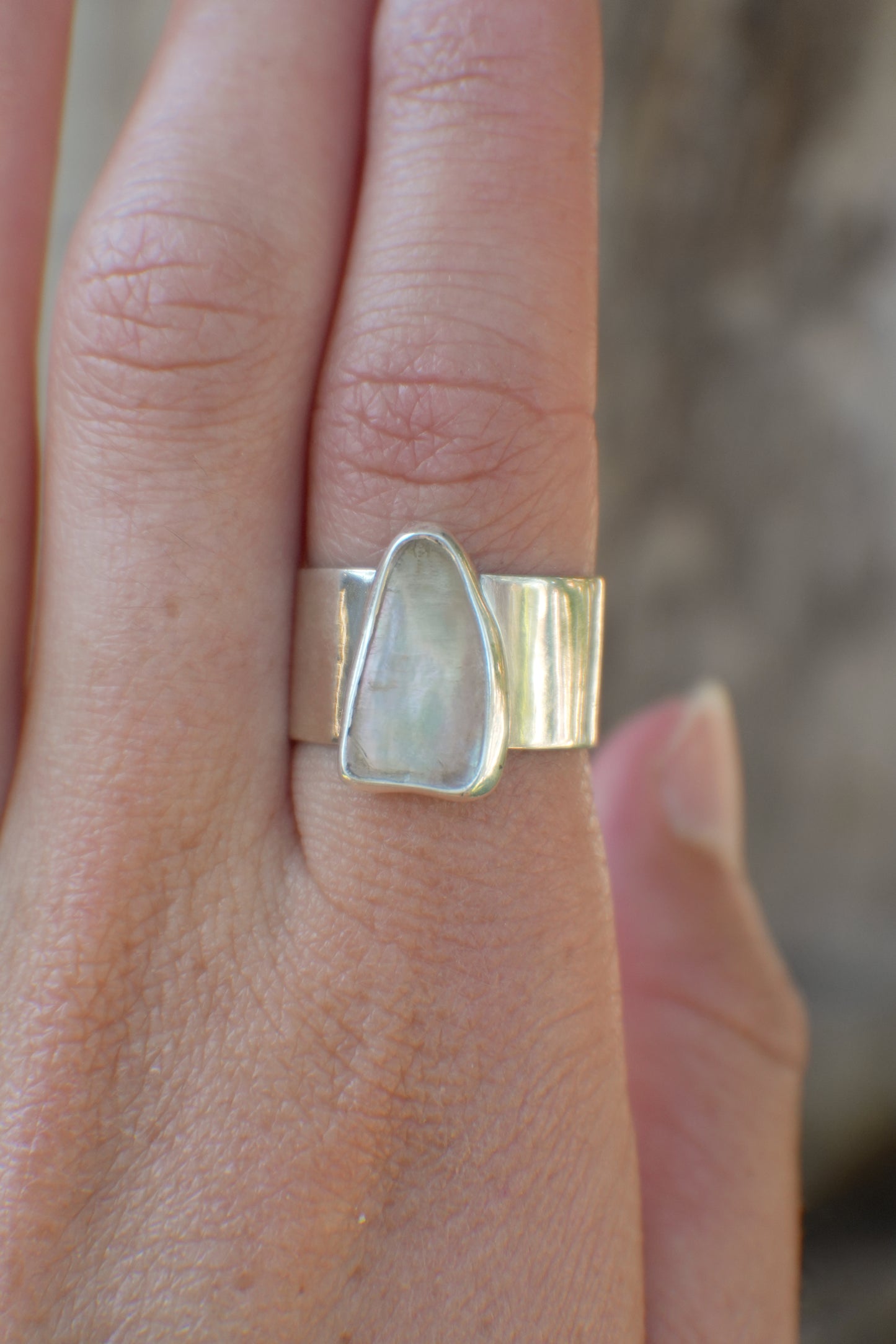 Wide Band Abalone Ring 7
