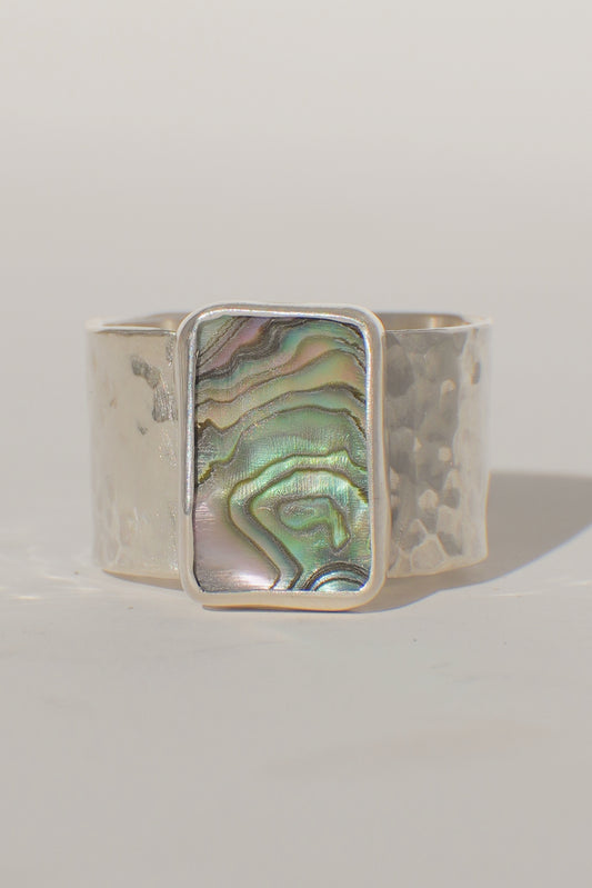 Hammered Wide Band Abalone Ring (rare) 7