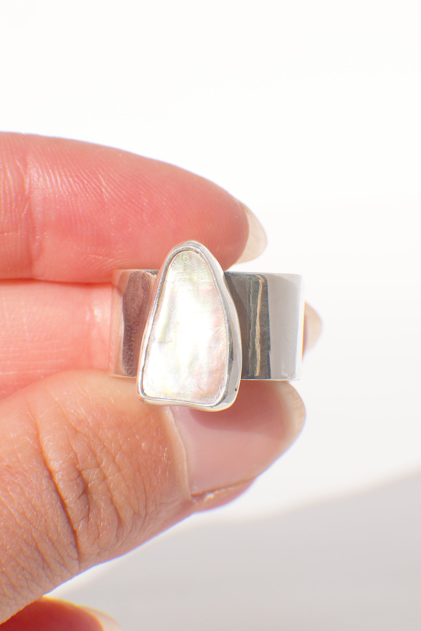 Wide Band Abalone Ring 7