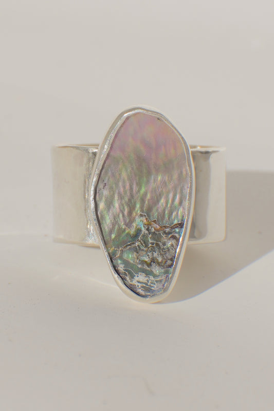 Wide Band Abalone Ring 7