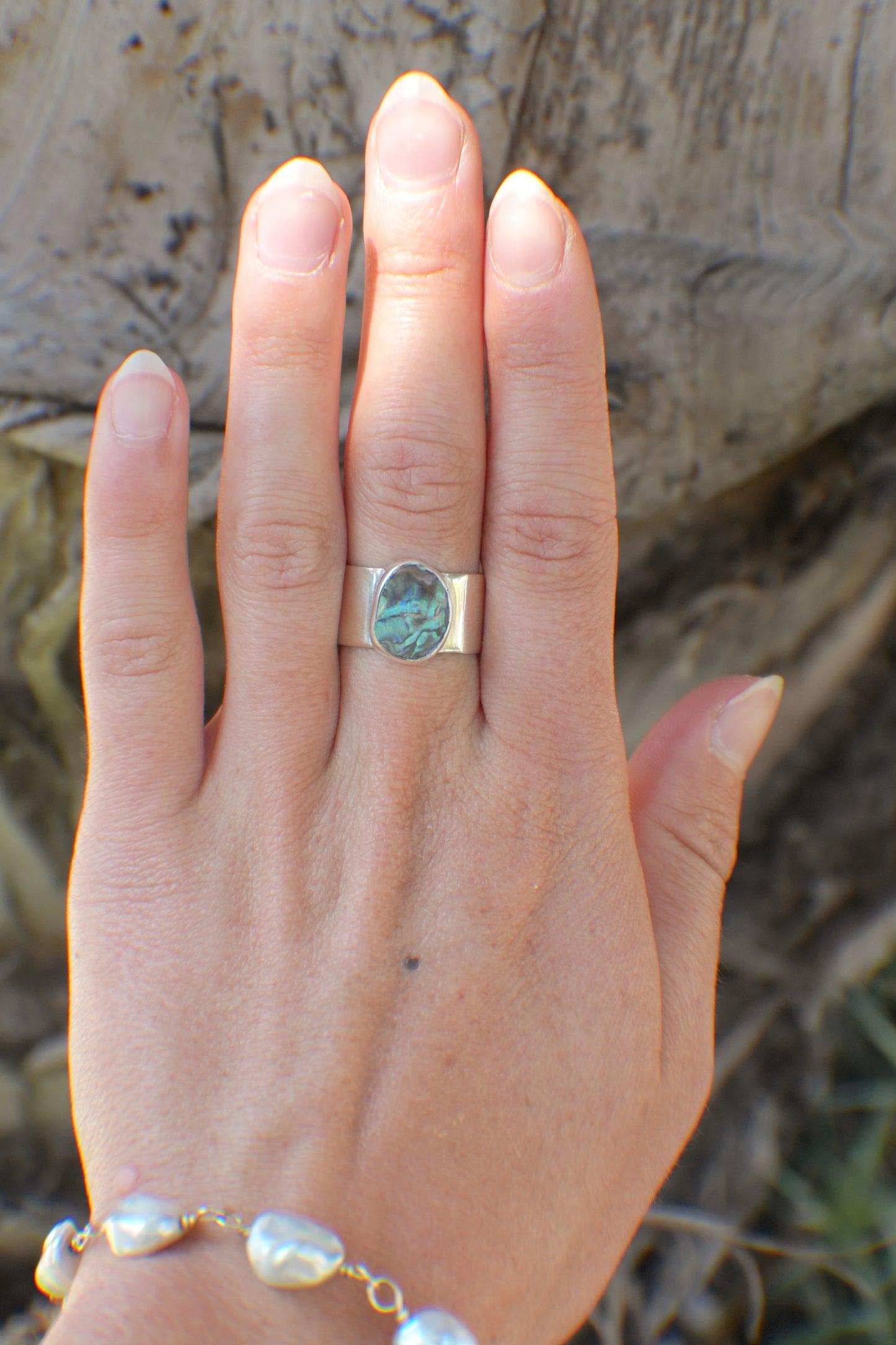Wide Band Abalone Ring 6.5