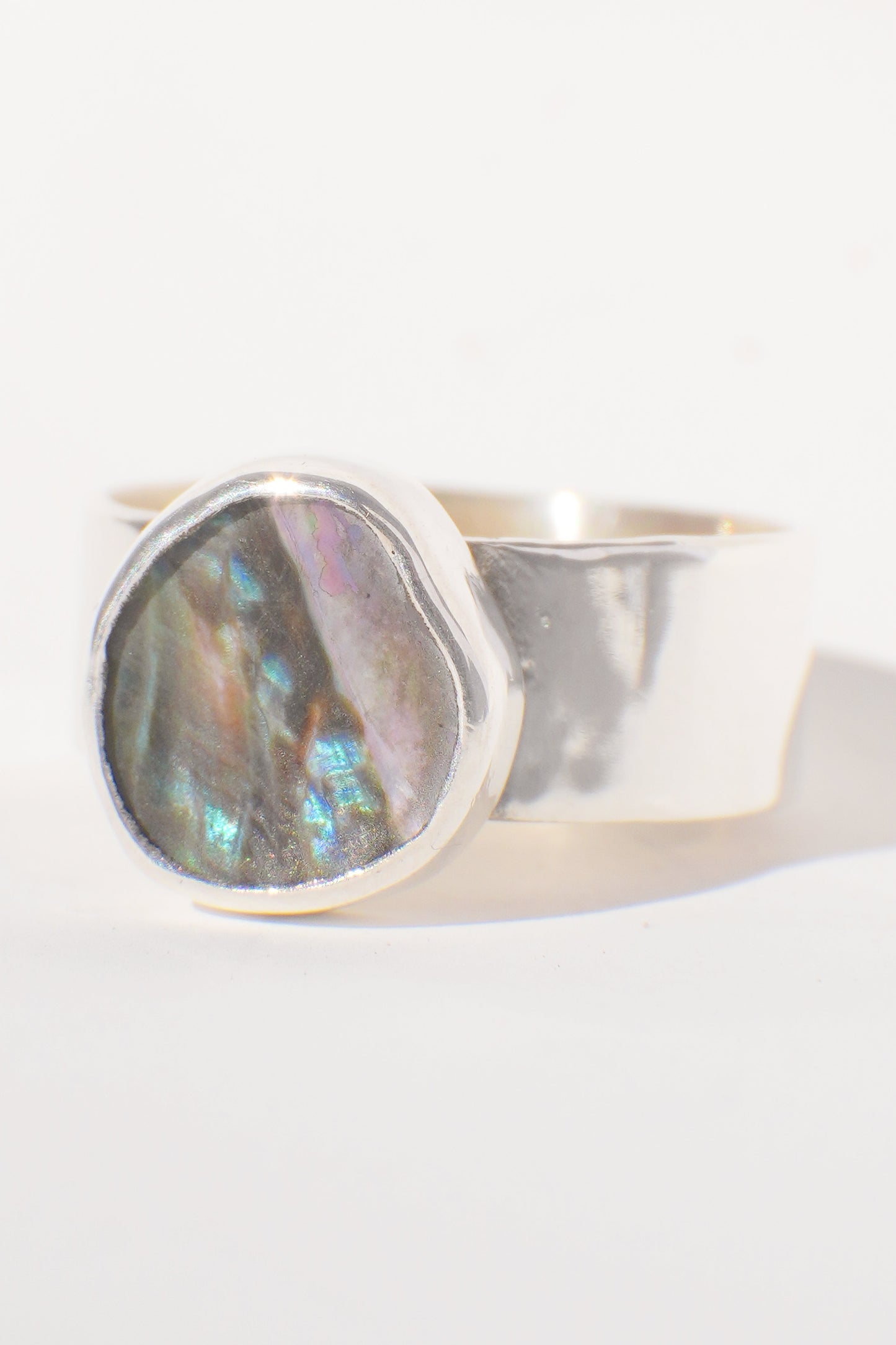 Wide Band Abalone Ring 7