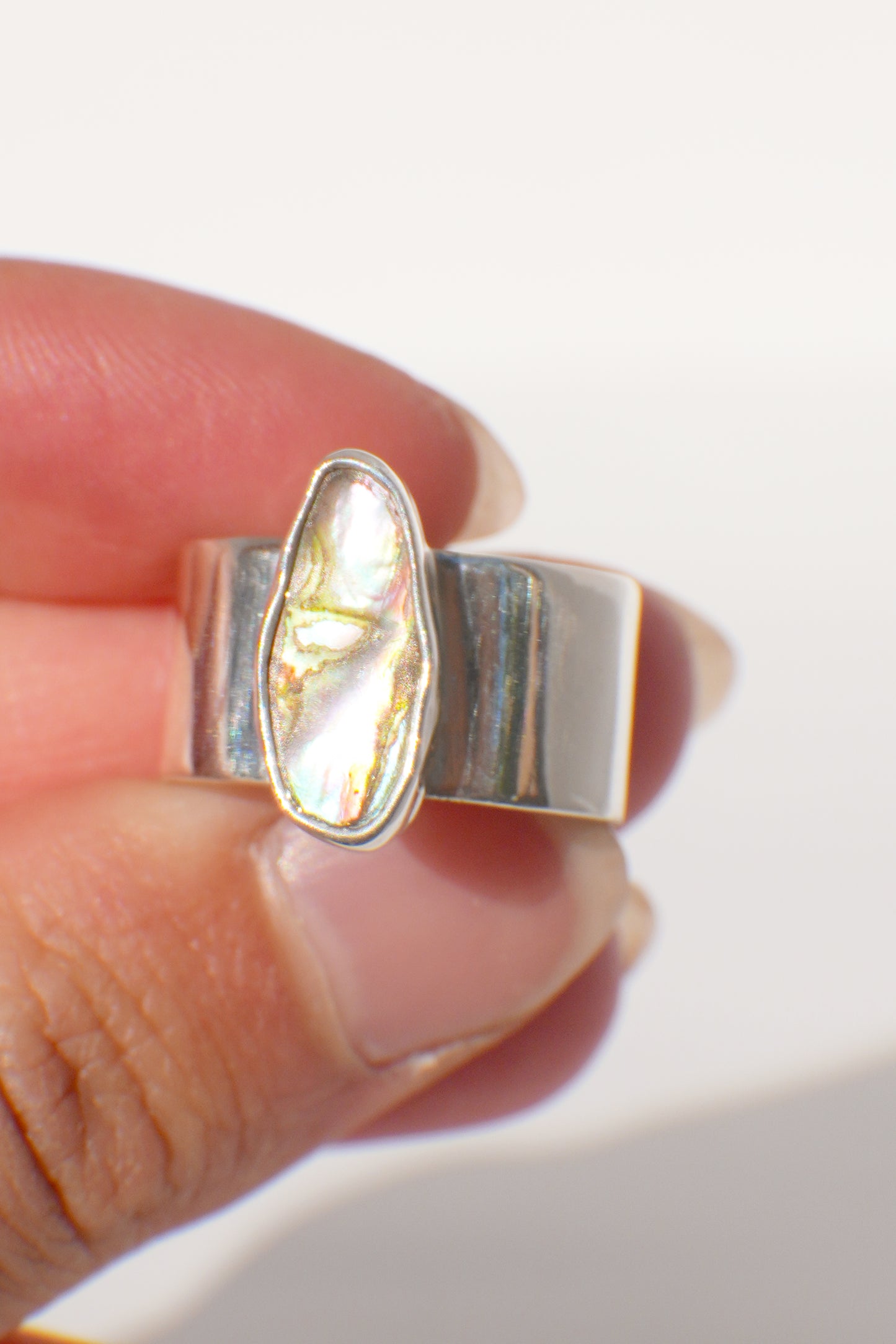 Wide Band Abalone Ring 8