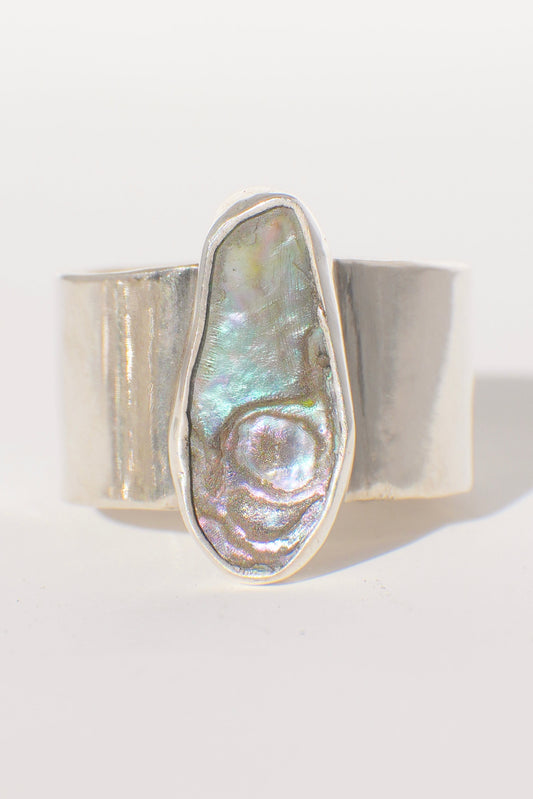 Wide Band Abalone Ring 8