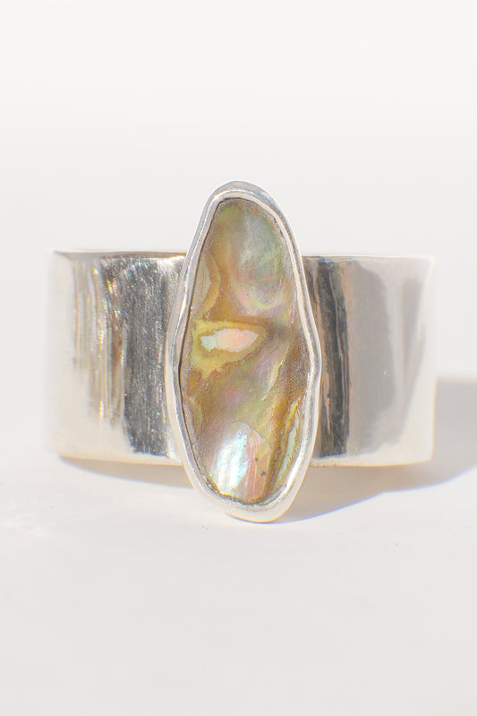 Wide Band Abalone Ring 8