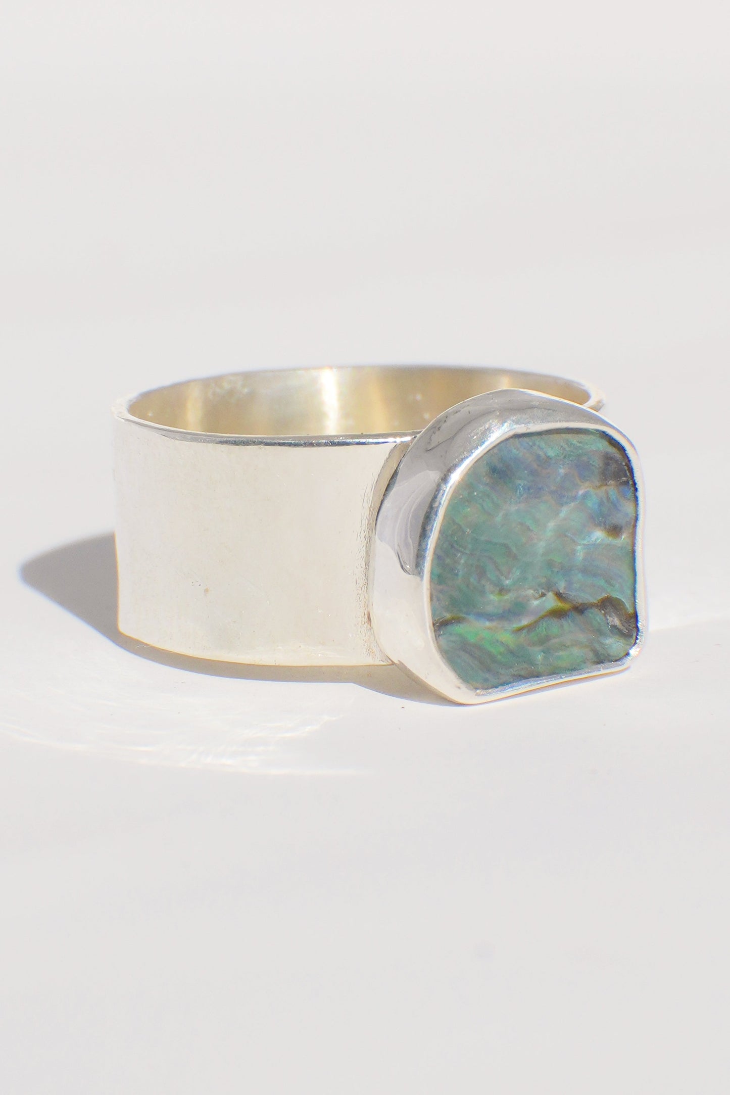 Wide Band Abalone Ring 8