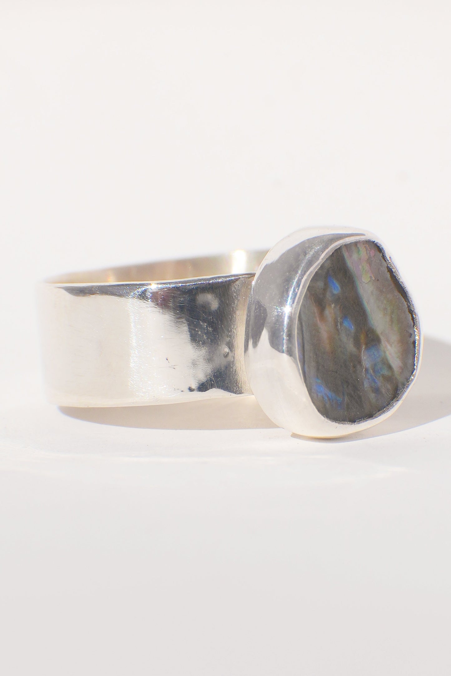 Wide Band Abalone Ring 7