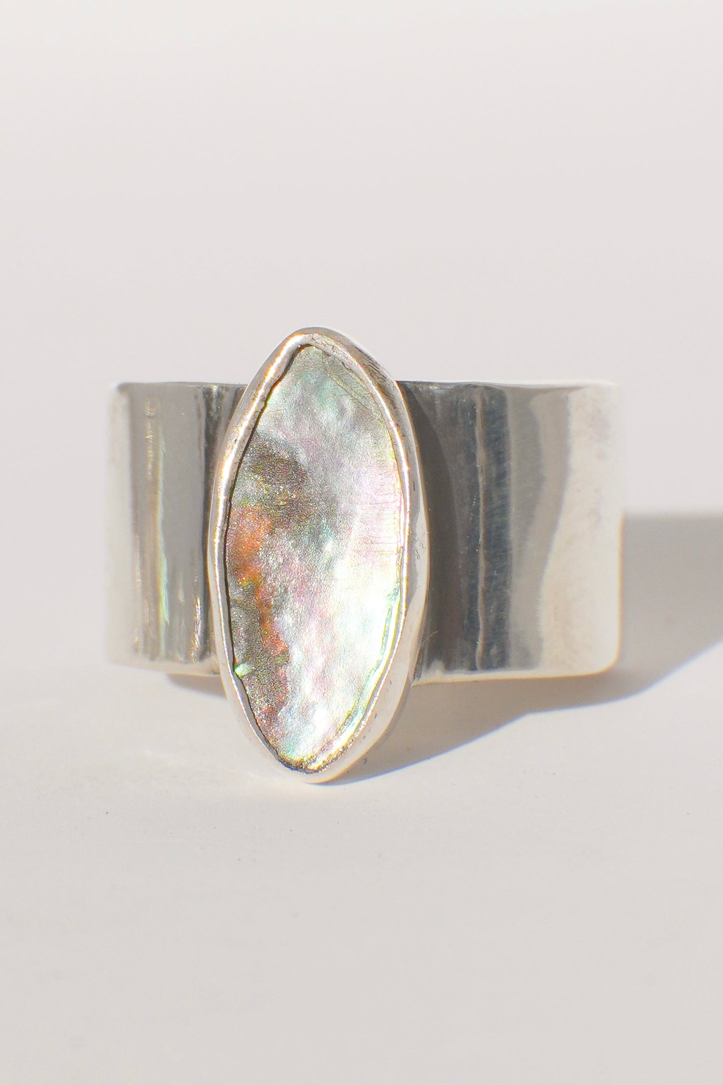 Wide Band Abalone Ring 8