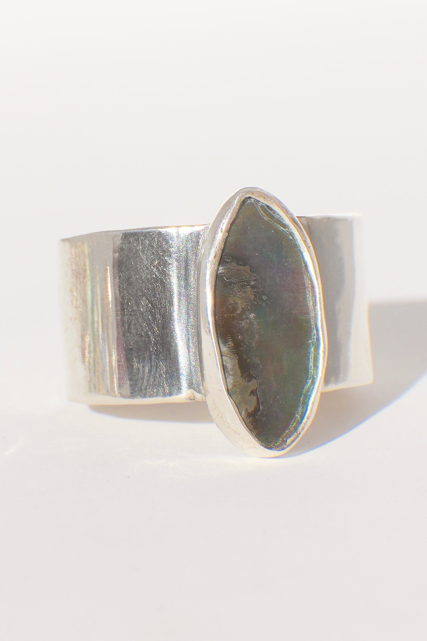 Wide Band Abalone Ring 8
