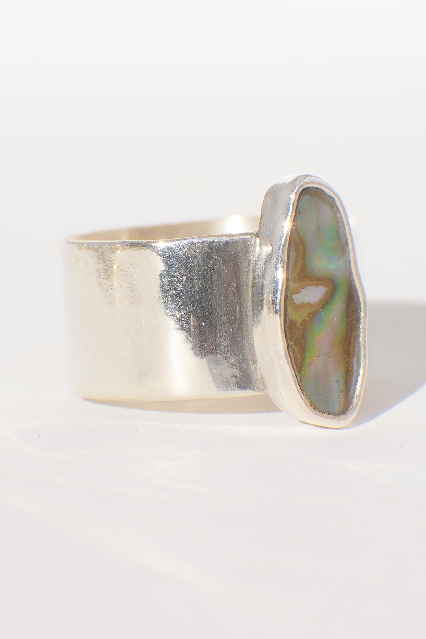 Wide Band Abalone Ring 8