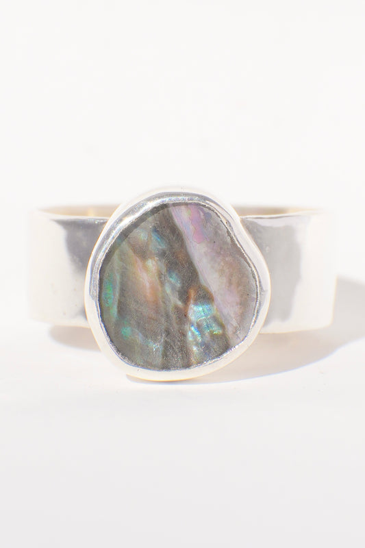 Wide Band Abalone Ring 7
