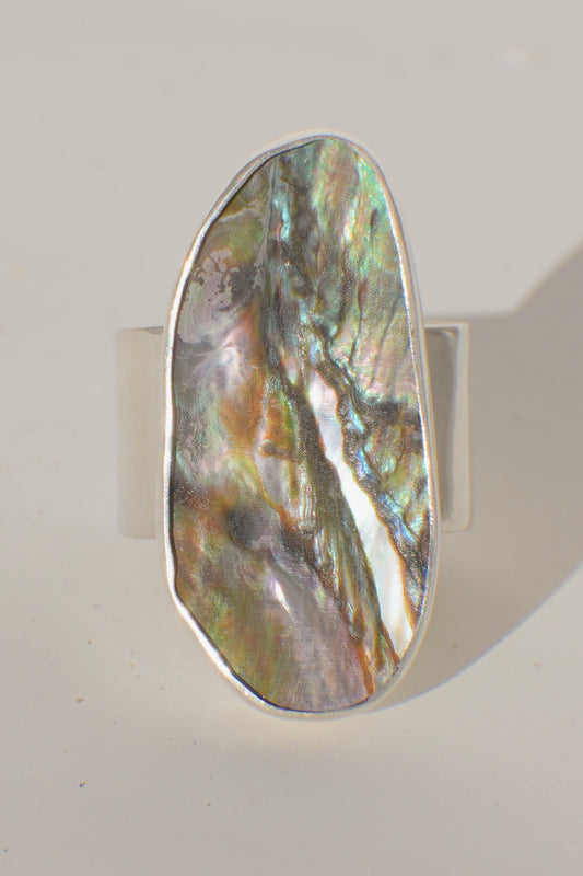 Wide Band Abalone Ring 7