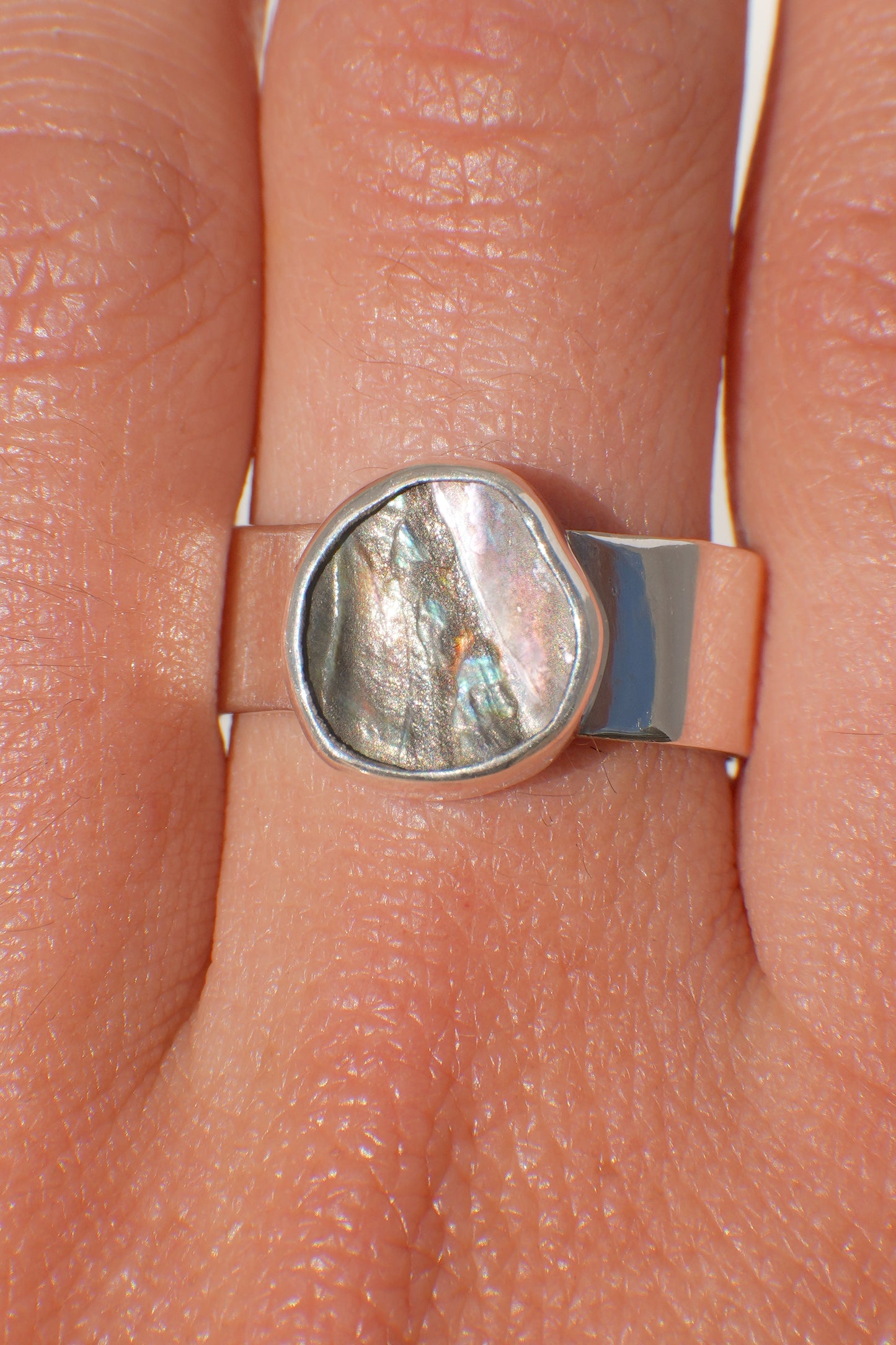 Wide Band Abalone Ring 7