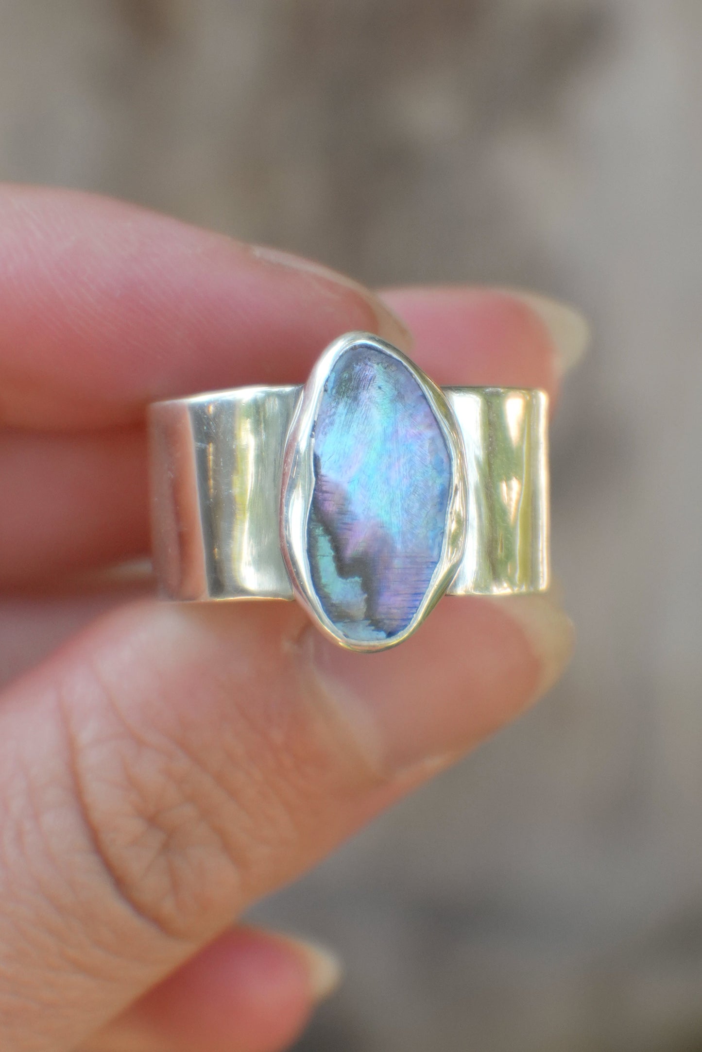 Wide Band Abalone Ring 11