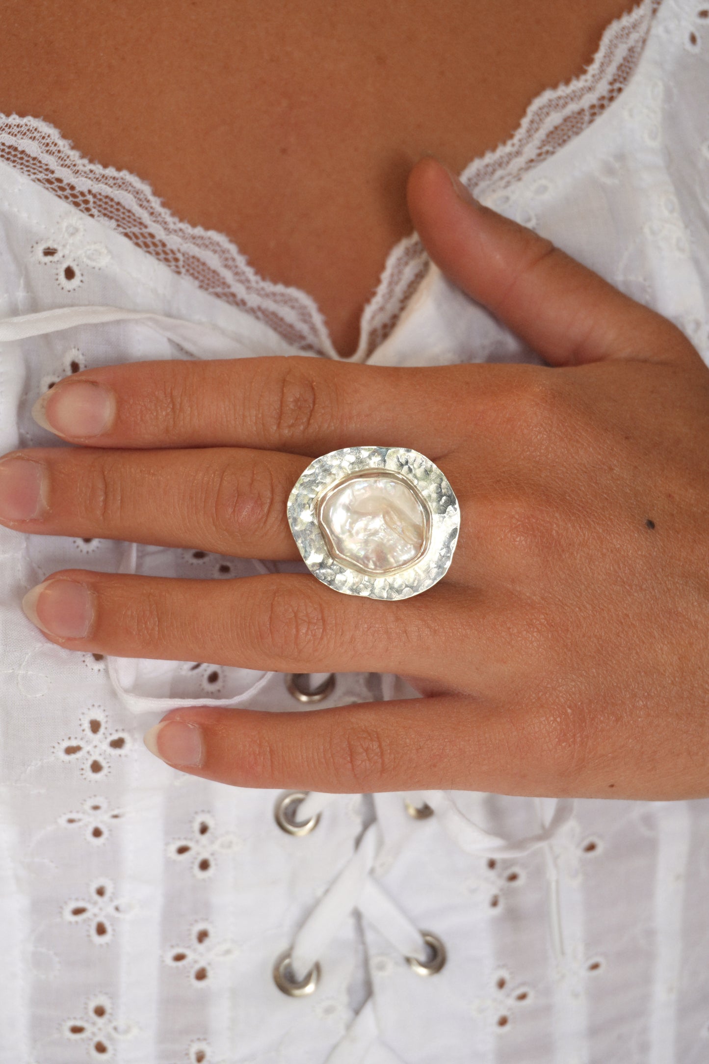 Keshi Pearl Halo Ring 7.5