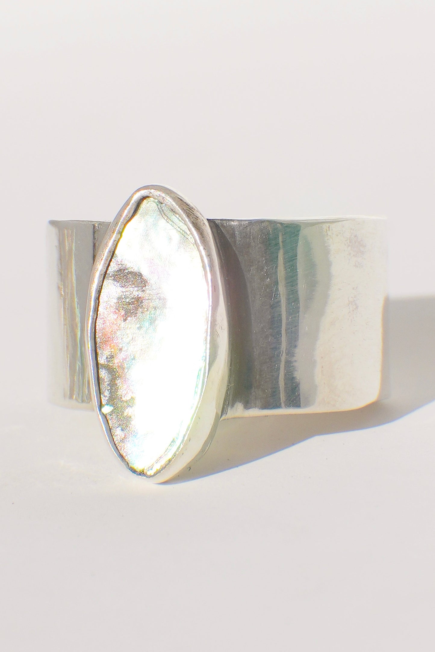 Wide Band Abalone Ring 8