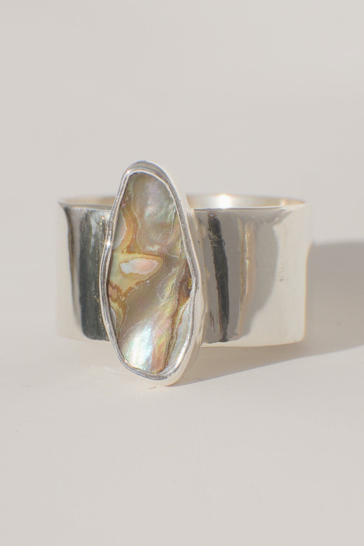 Wide Band Abalone Ring 8