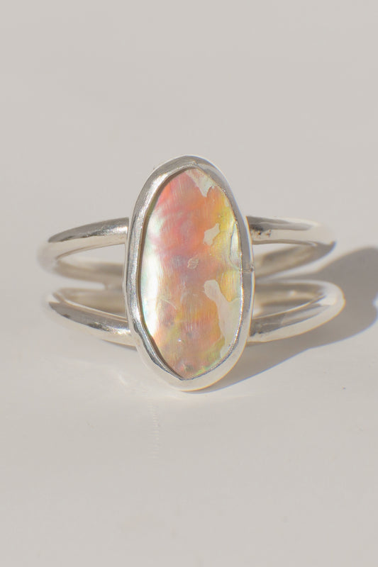 Double Band Abalone Ring 9.5