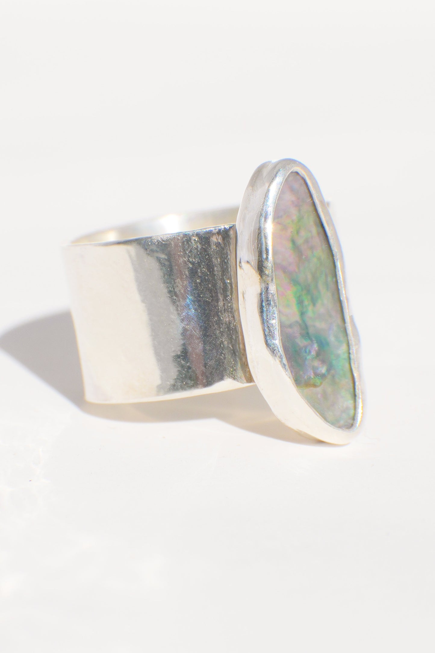 Wide Band Abalone Ring 6