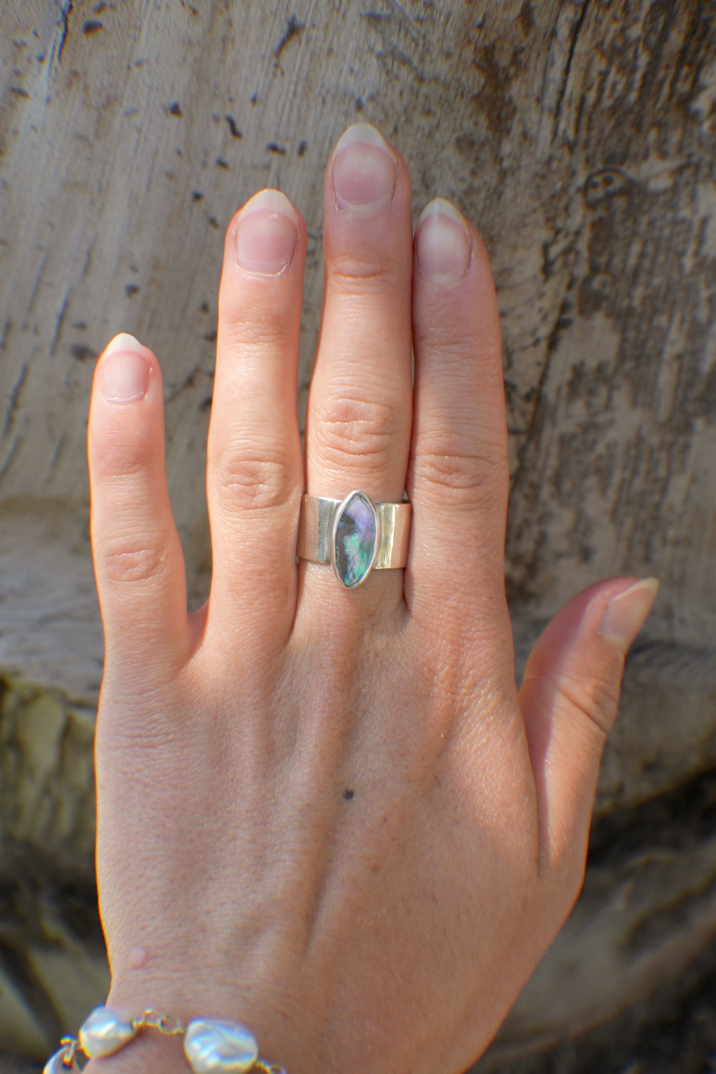 Wide Band Abalone Ring 8
