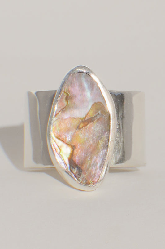 Wide Band Abalone Ring 6