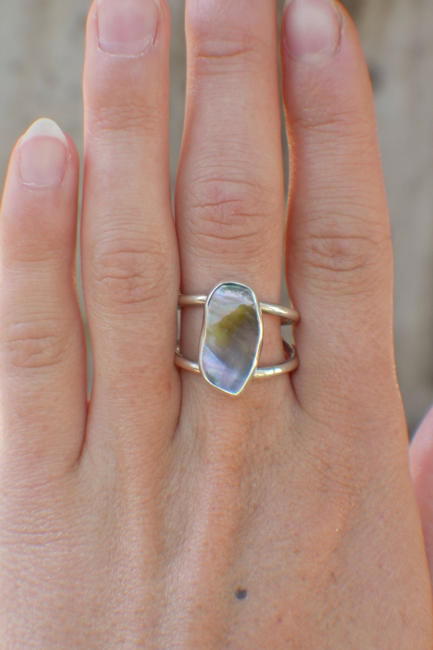 Double Band Abalone Ring 7.5