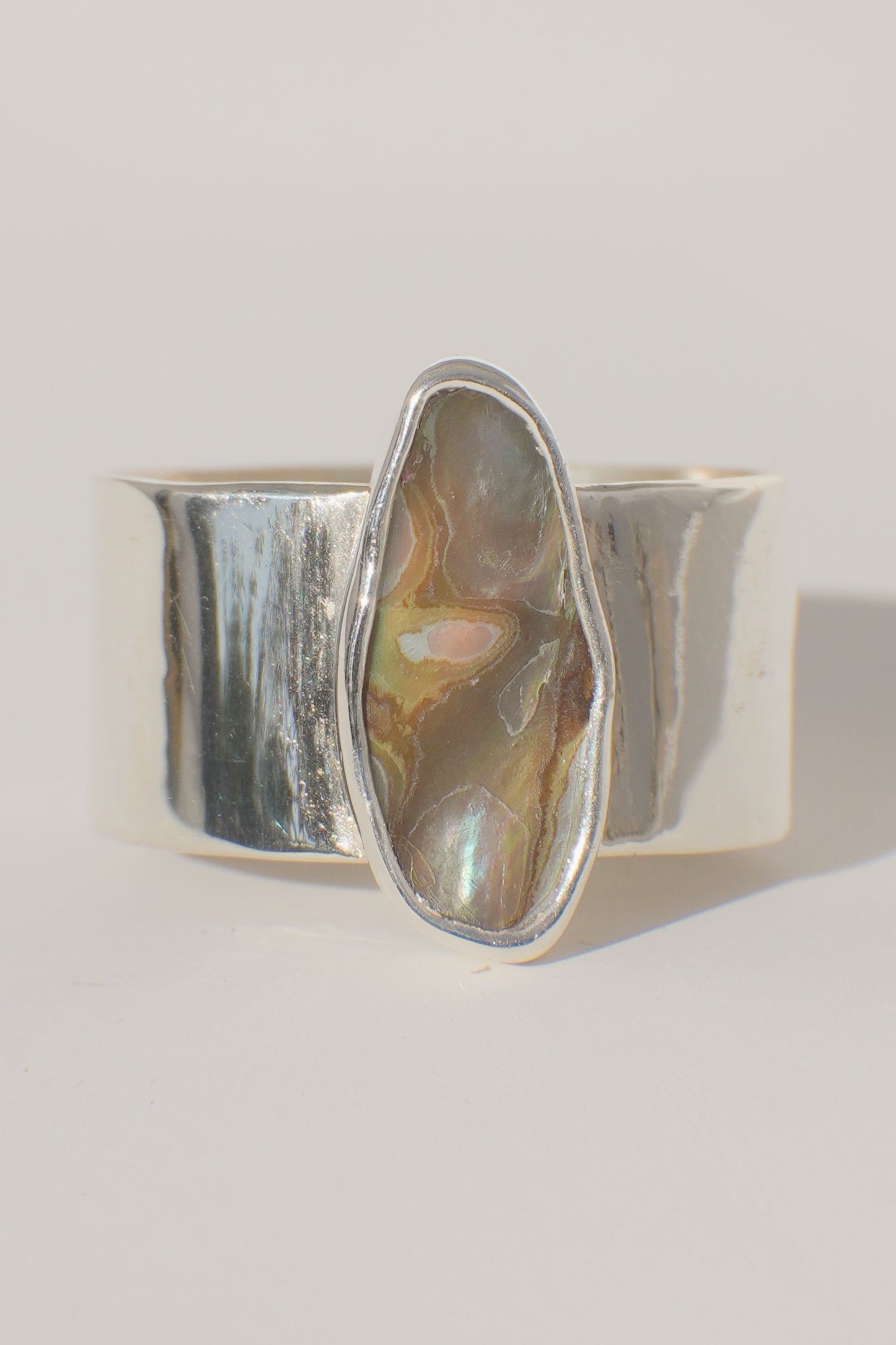 Wide Band Abalone Ring 8