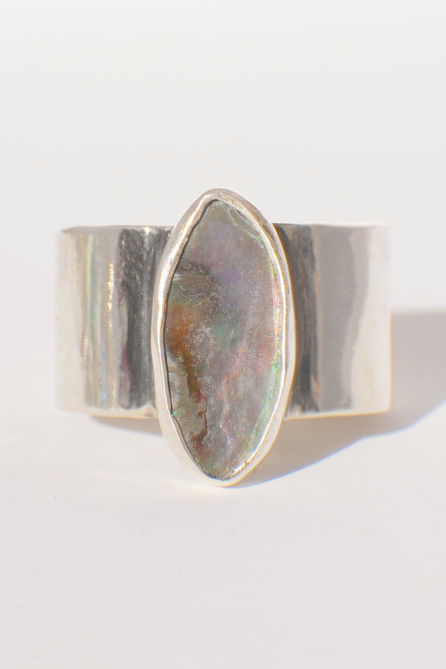 Wide Band Abalone Ring 8