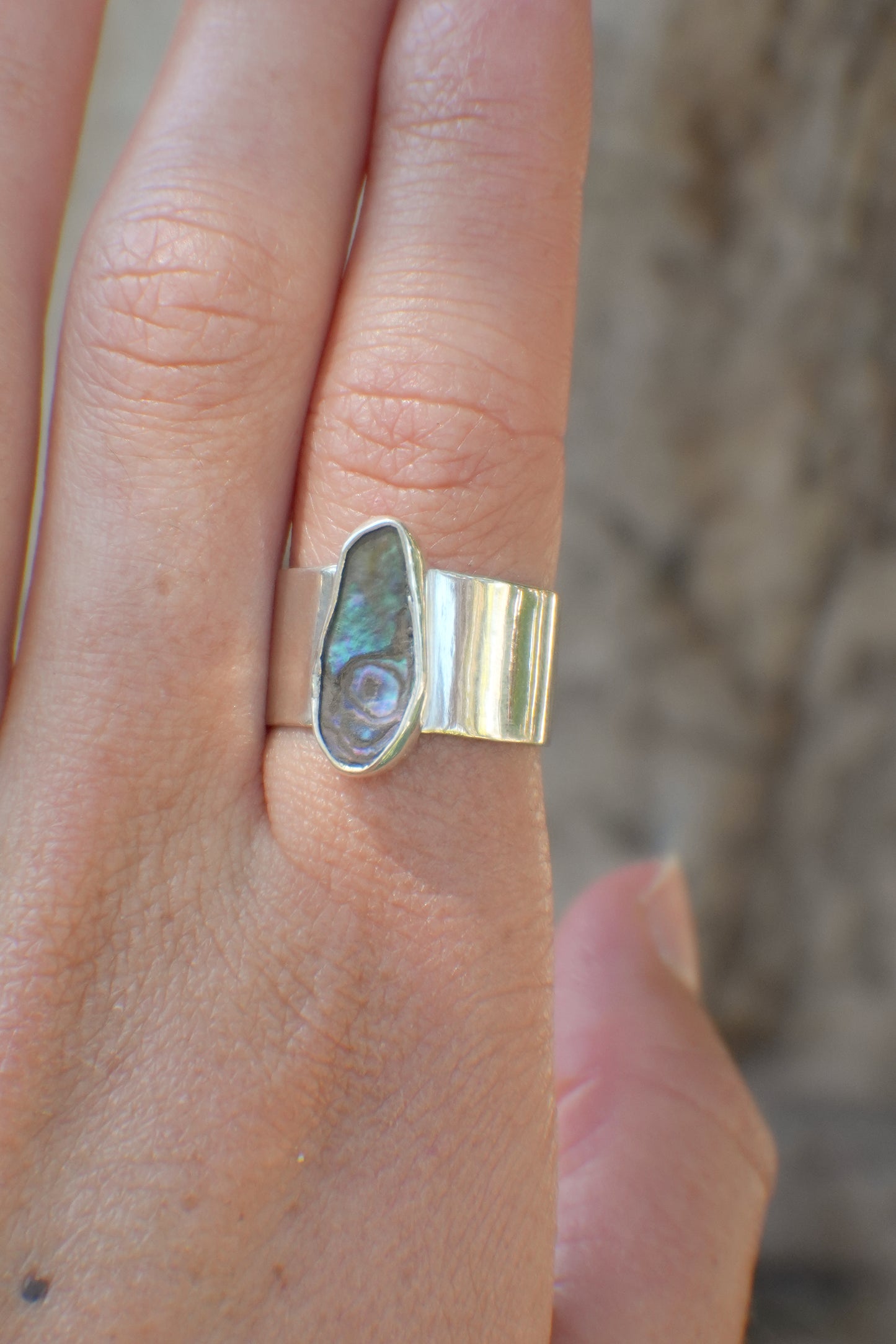 Wide Band Abalone Ring 8