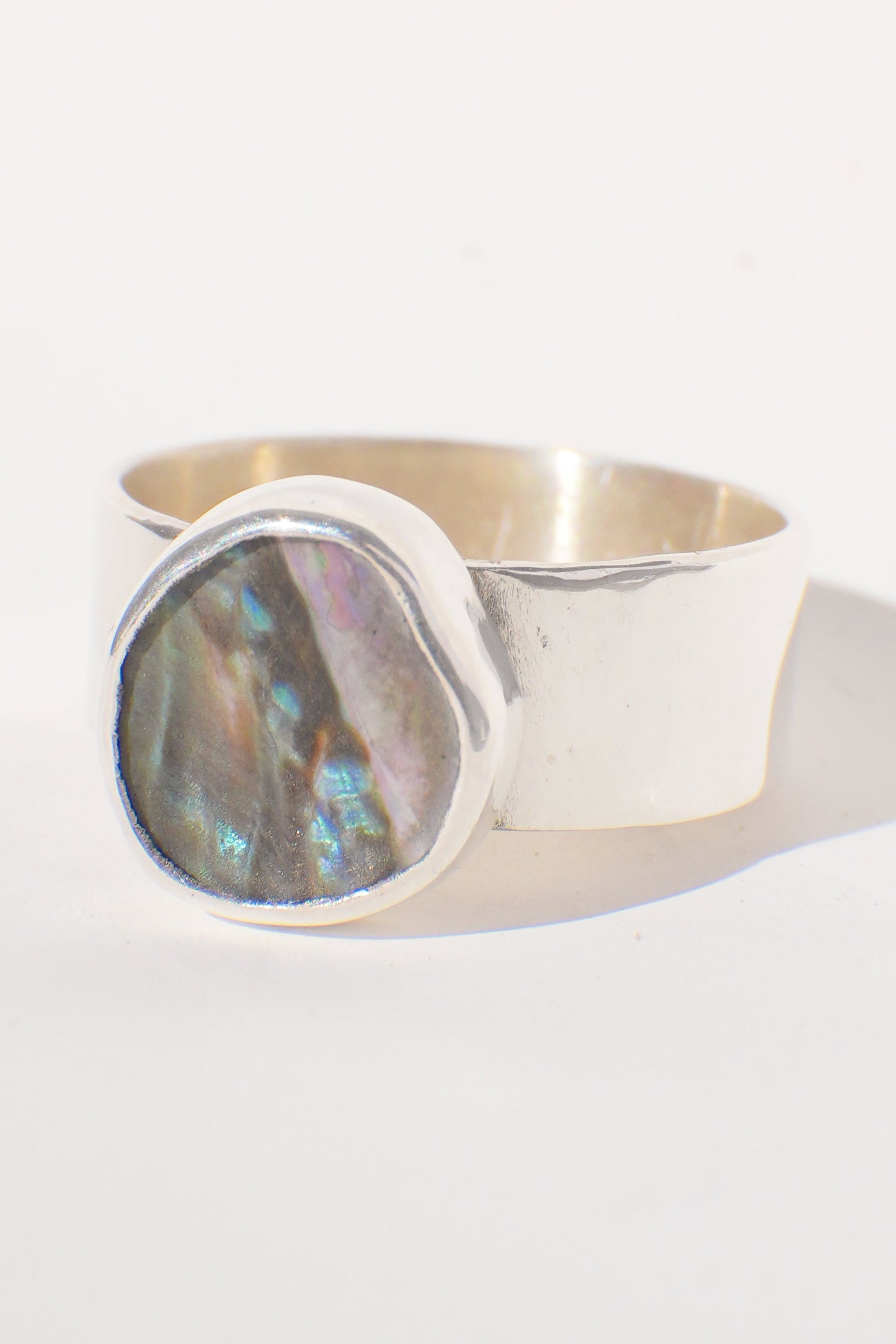 Wide Band Abalone Ring 7