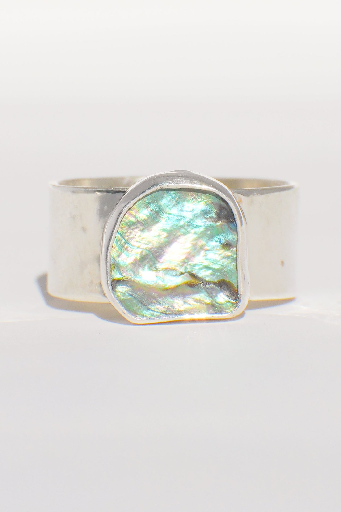 Wide Band Abalone Ring 8