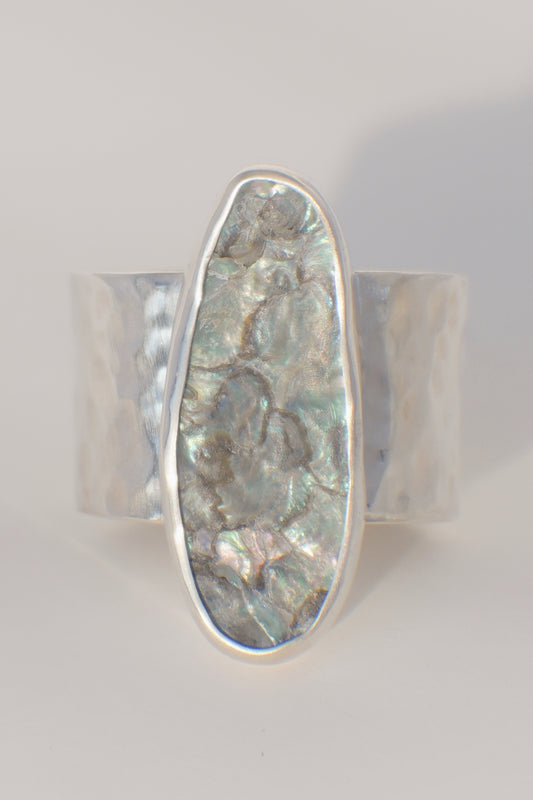 Wide Band Abalone Ring 7