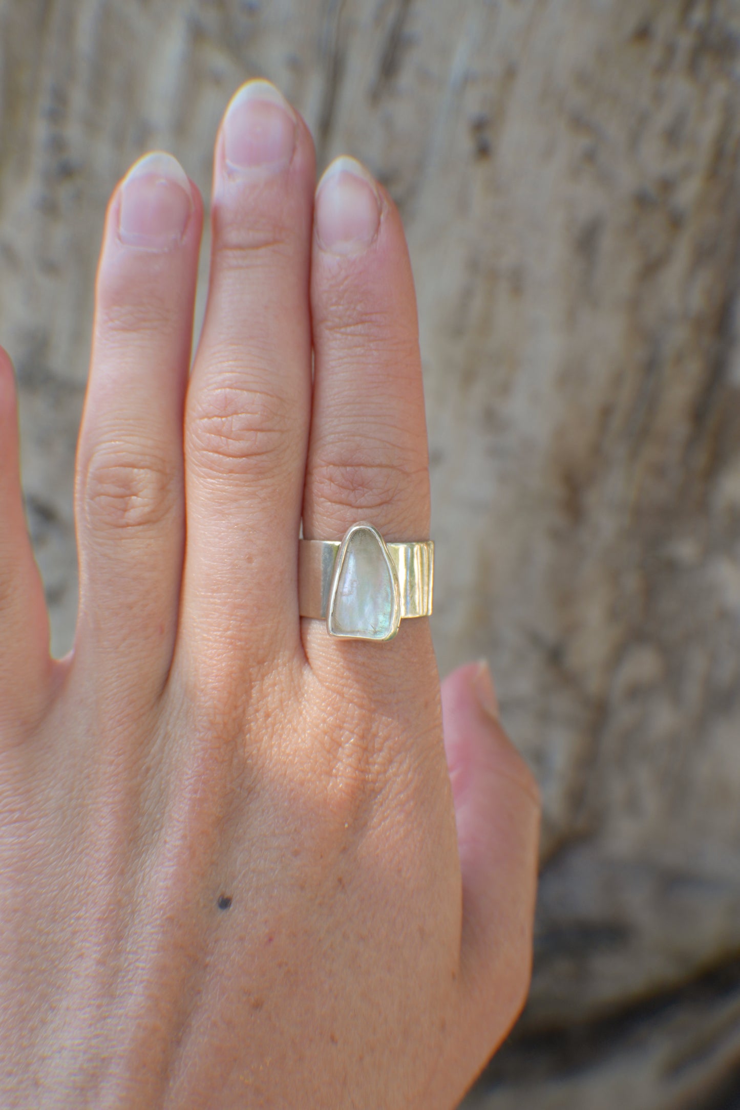 Wide Band Abalone Ring 7