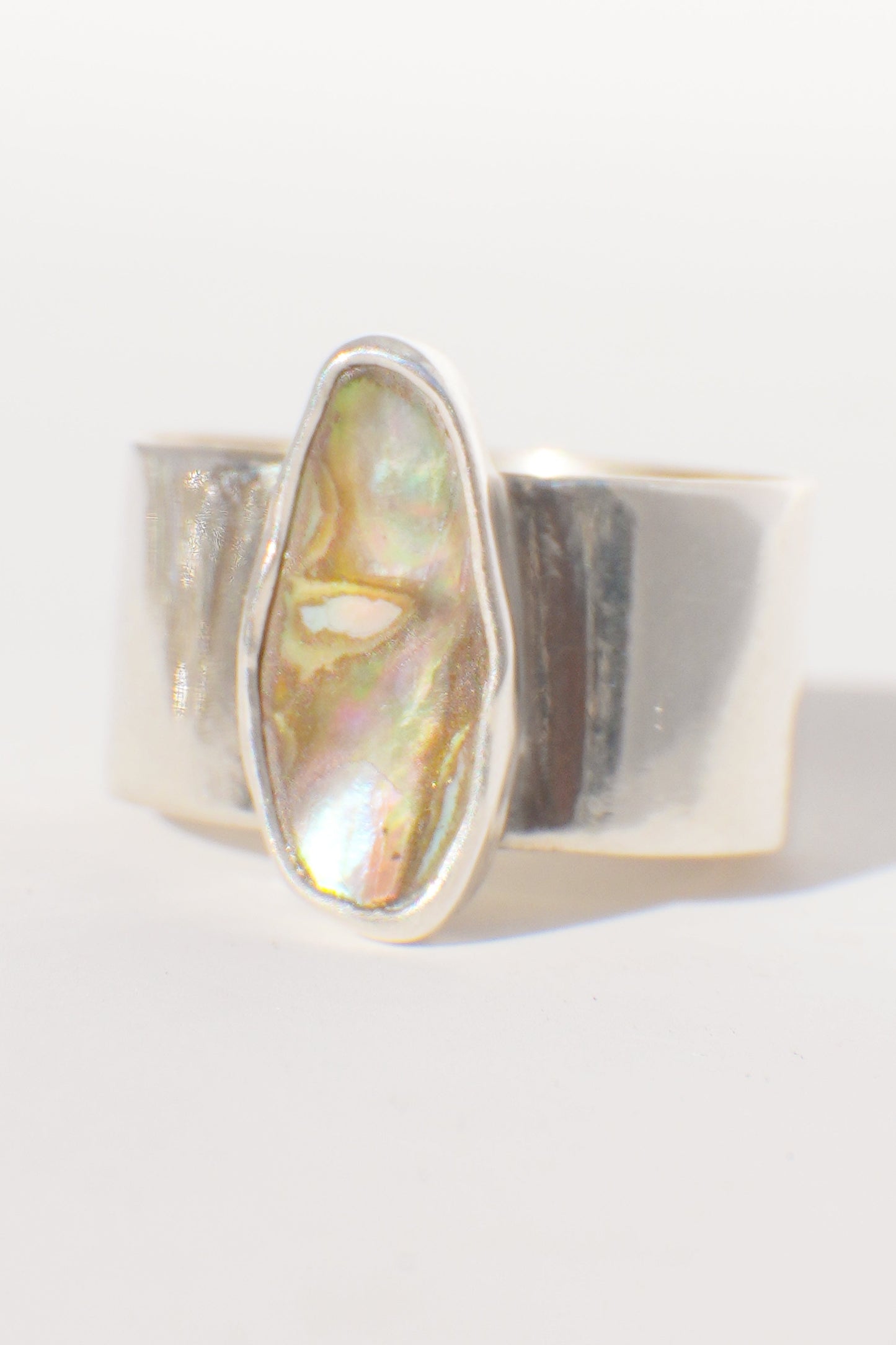 Wide Band Abalone Ring 8