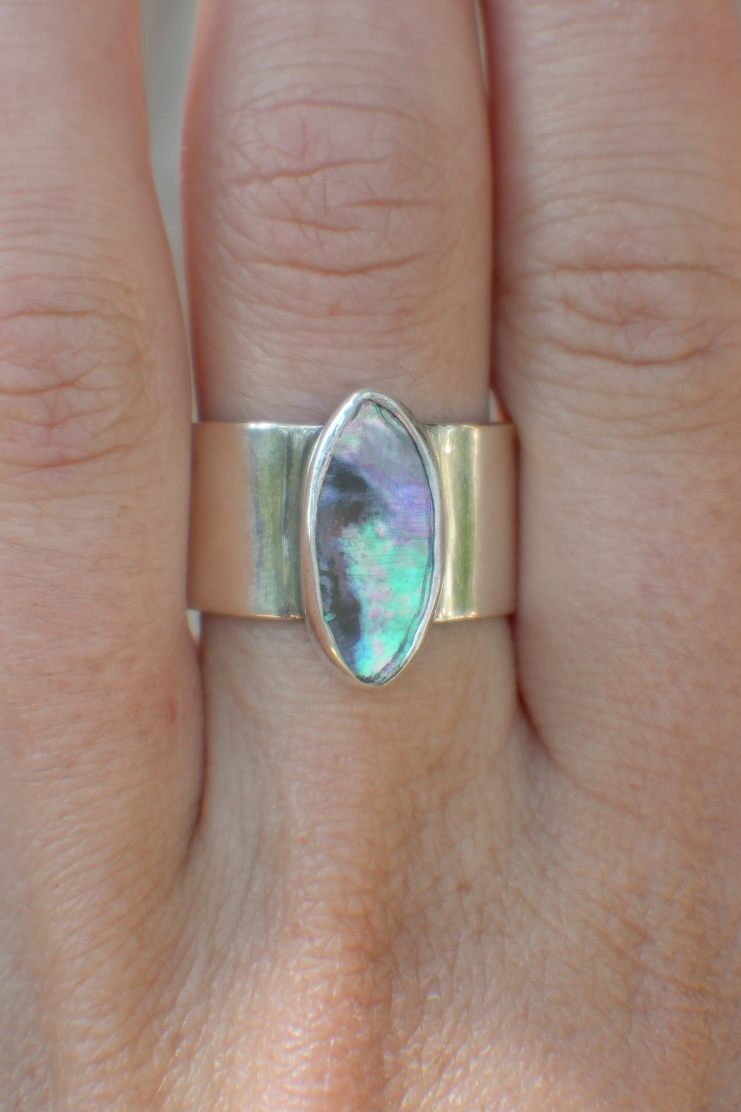 Wide Band Abalone Ring 8