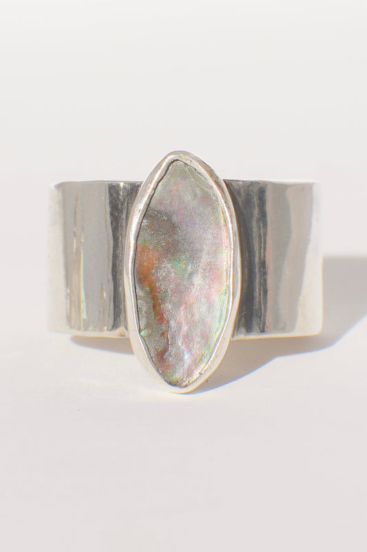 Wide Band Abalone Ring 8